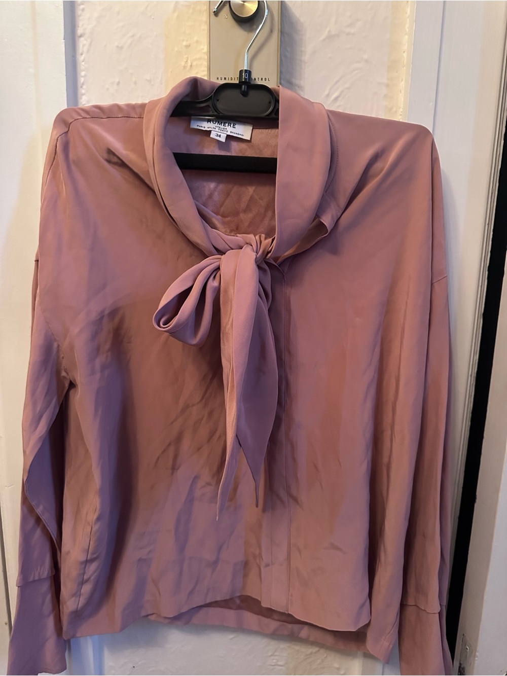 Rumere 100% Silk P*ssy Bow Blouse Dusty Rose Size 34